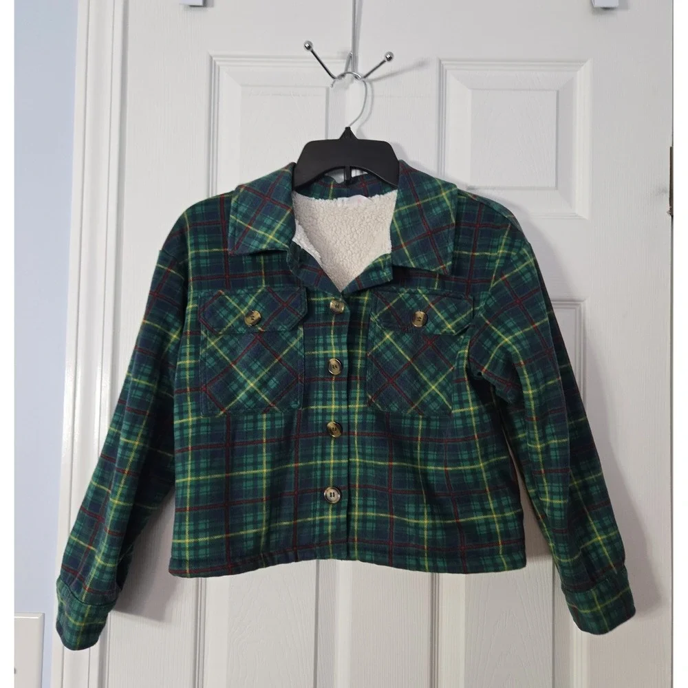 Beauties Girls‎ Fannal & Sharpa short Jacket Size 10/12. Plaid with Sharpa
